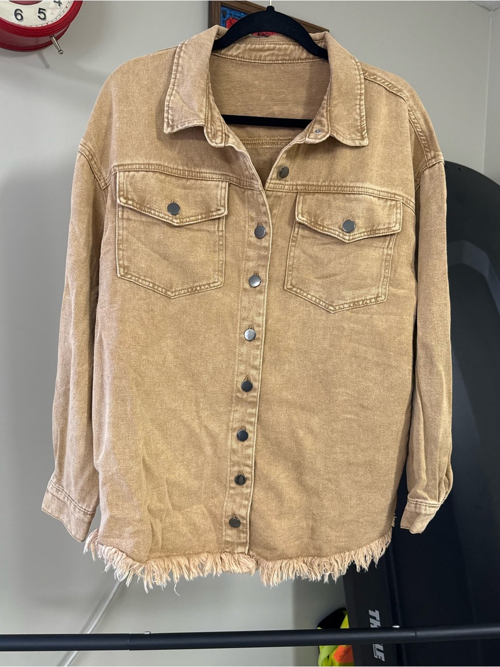 Frayed Hem Tan Denim Jacket - Women